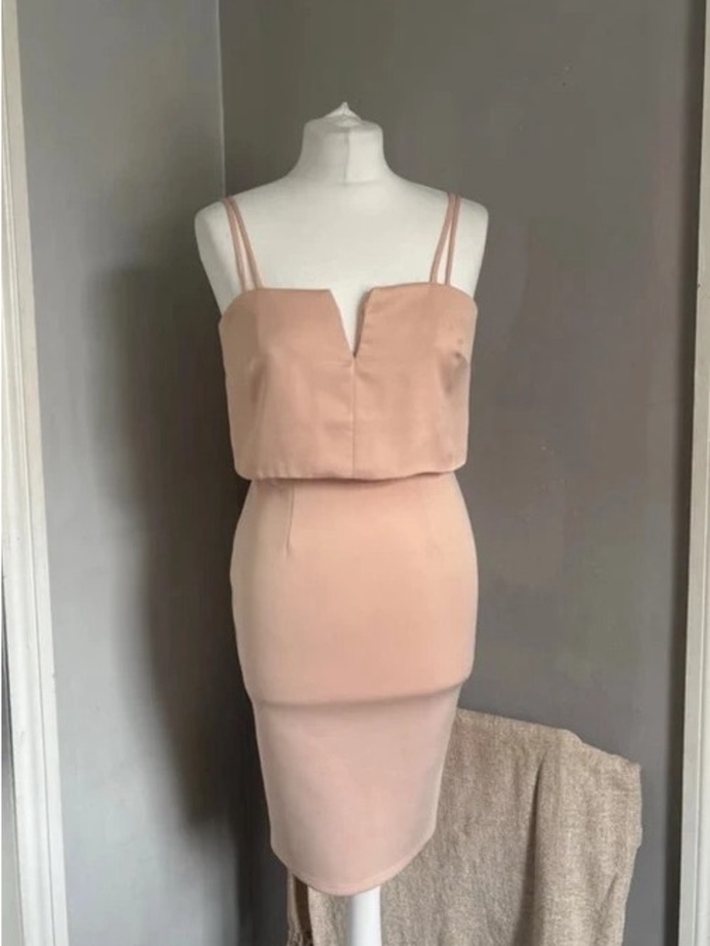 Blush Pink Double-Strap Maxi Dress with Notch Bodice